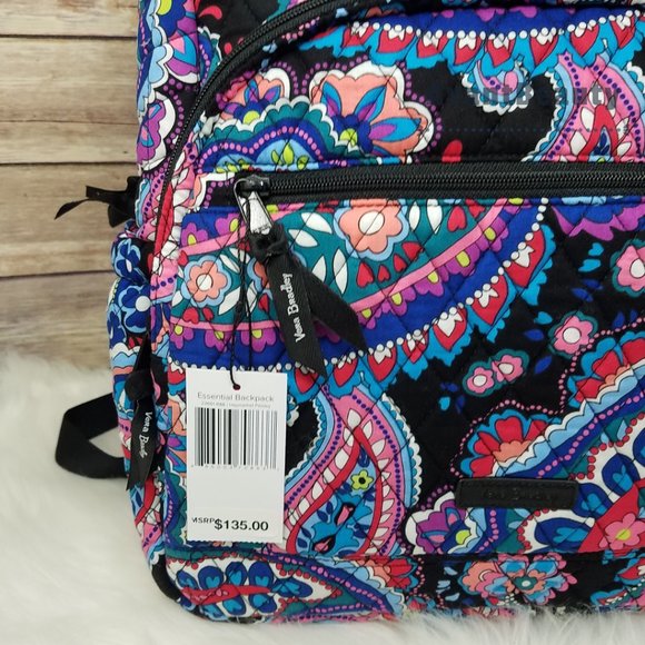 Vera Bradley Essential  Backpack Haymarket Paisley Blue Black Quilted Cotton New main image 5
